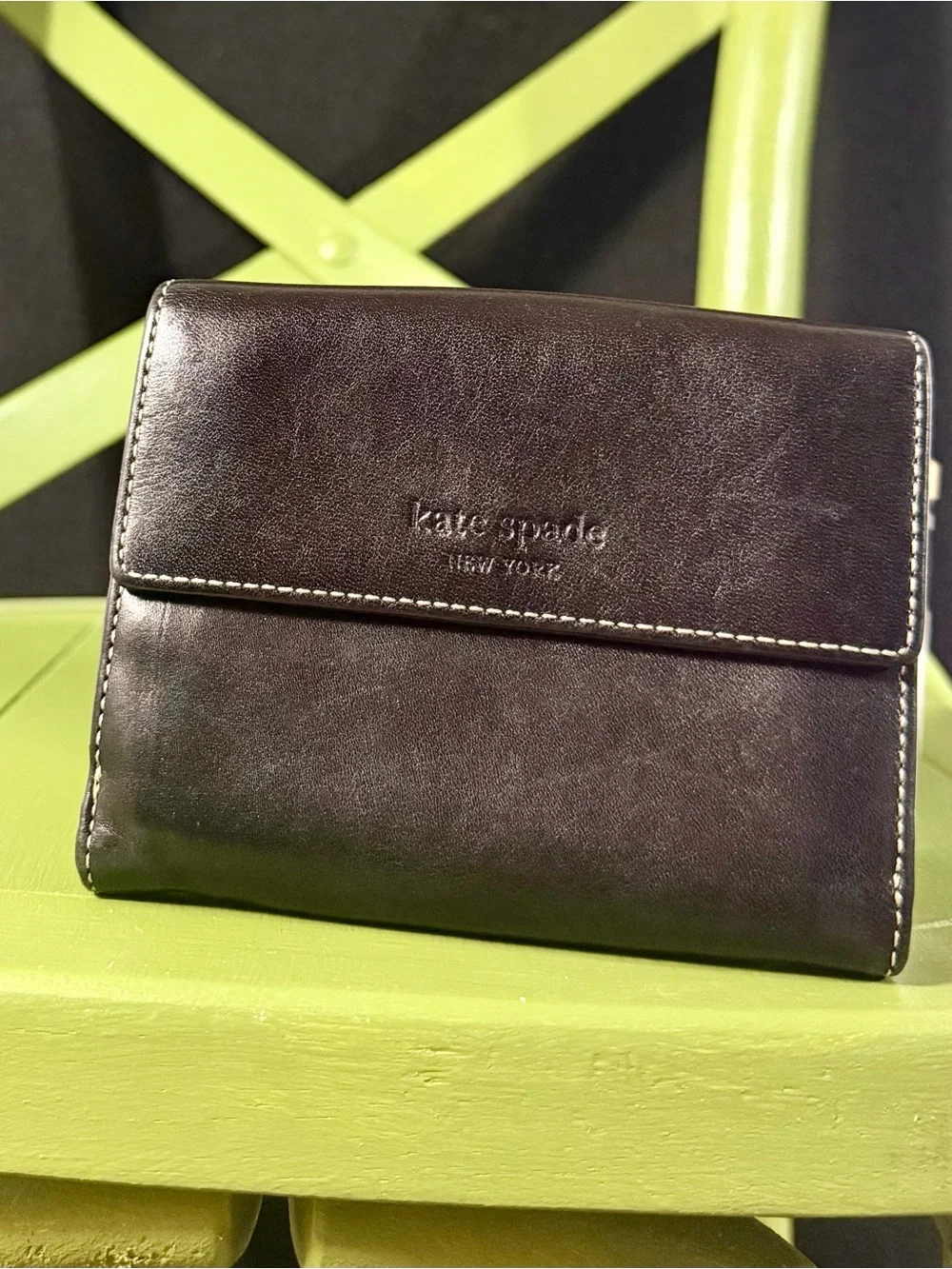 Vintage Kate Spade Black Leather Bifold Wallet ID Window